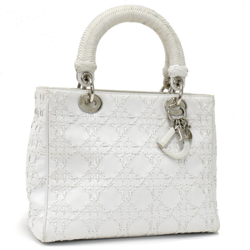 Christian Dior Cannage Stitch Leather Handbag White
